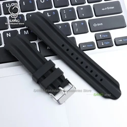 Waterproof Soft Silicone Curved End Watch Strap with Metal Pin Buckle - 22mm (Black)