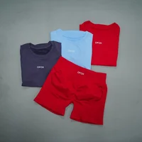 DFDK Ensemble de survêtement athlétique sans couture 2 pièces, haut à manches courtes très extensible, short de course, tenue de sport pour femme, gym, yoga, entraînement 2