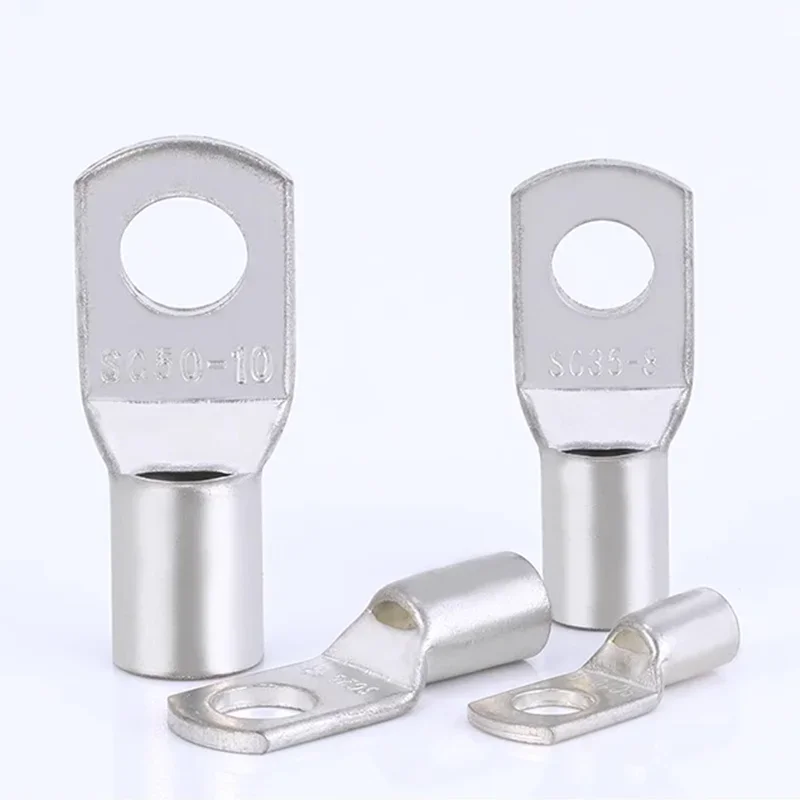 Electrical Wire Connector 100pcs SC Type Wire Nose Terminal SC6 SC8 SC10 SC16 SC25 Bare Copper Battery Block Cable Lugs Hole 6mm 8mm 10mm Crimp Connector