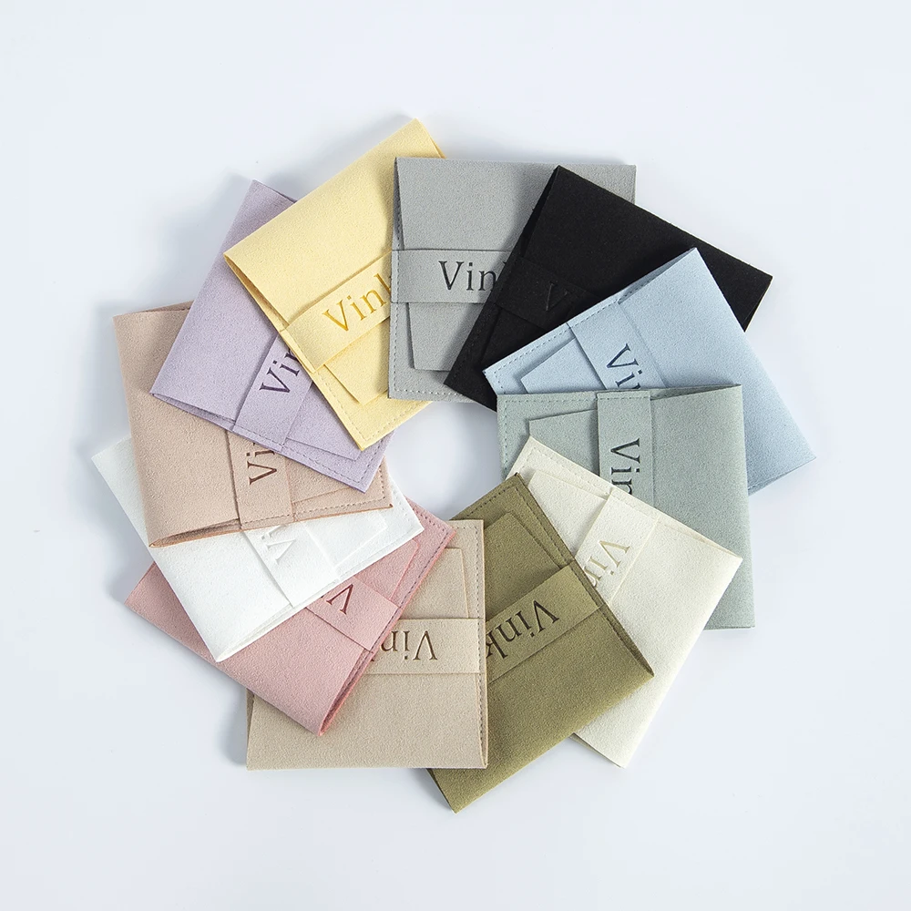 50pcs Bulk Jewelry Packaging Pouches Custom Logo Size Microfiber Velvet Rings Earrings Necklace Organizer DIY Bags Wedding Favor