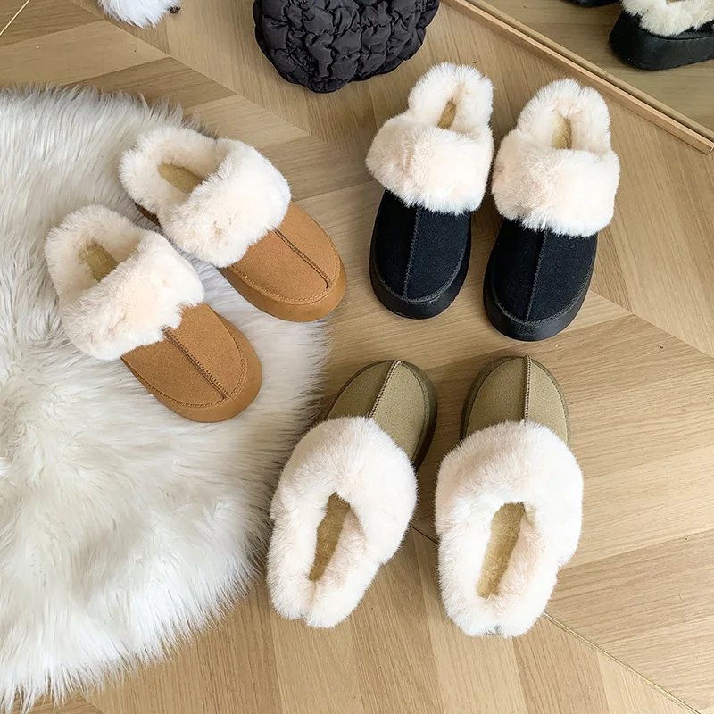 

2023 New Fur Slippers Women Winter Plush Sandals Luxury Slip on Platform Slides Female Thick Sole Designer Cotton Home Shoes