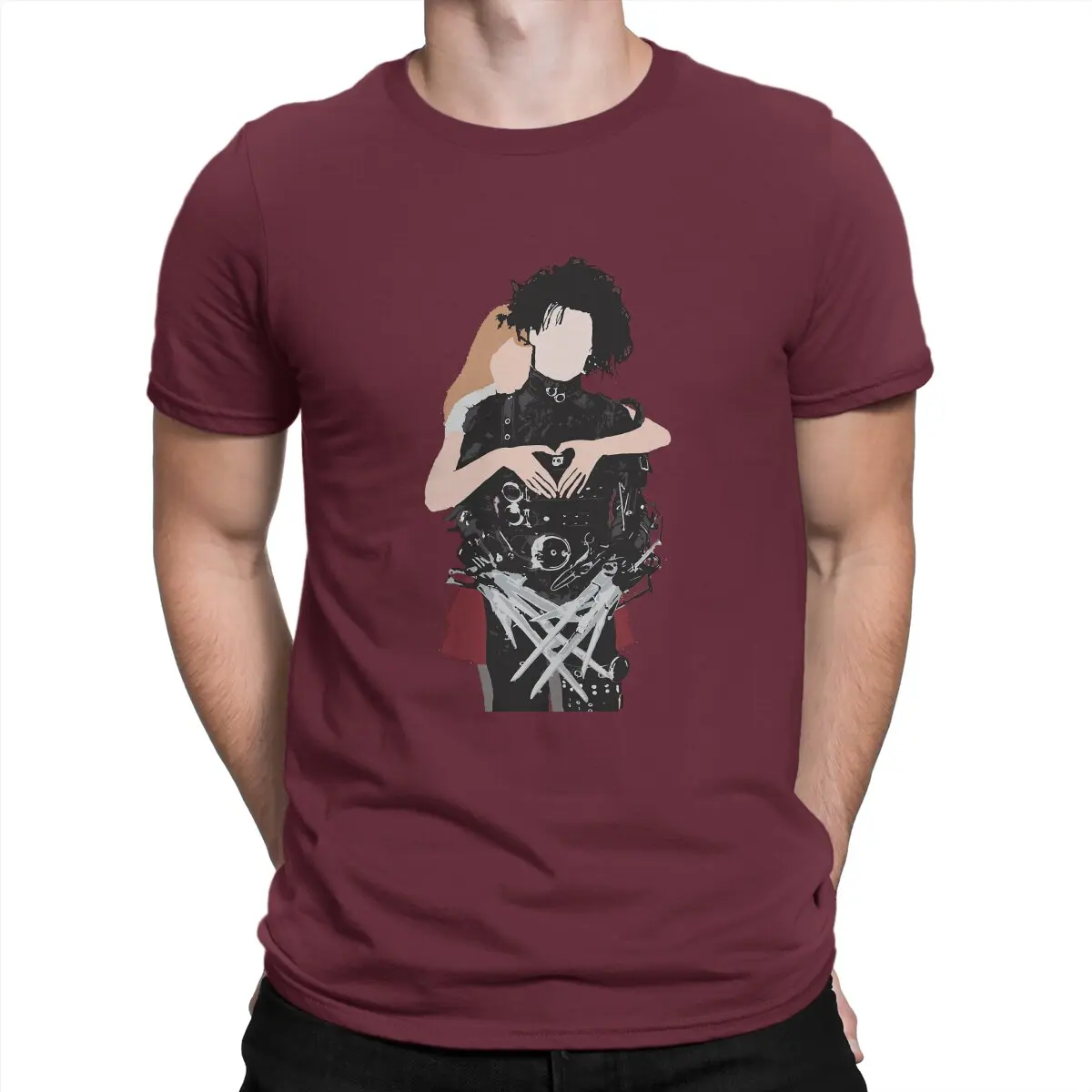 thumbnail image 1 of Camisetas para hombre con estampado de corazón, camisetas novedosas de algodón, camiseta de manga corta de Eduardo Manostijeras, ropa de cuello redondo, idea de regalo, 1 of 7