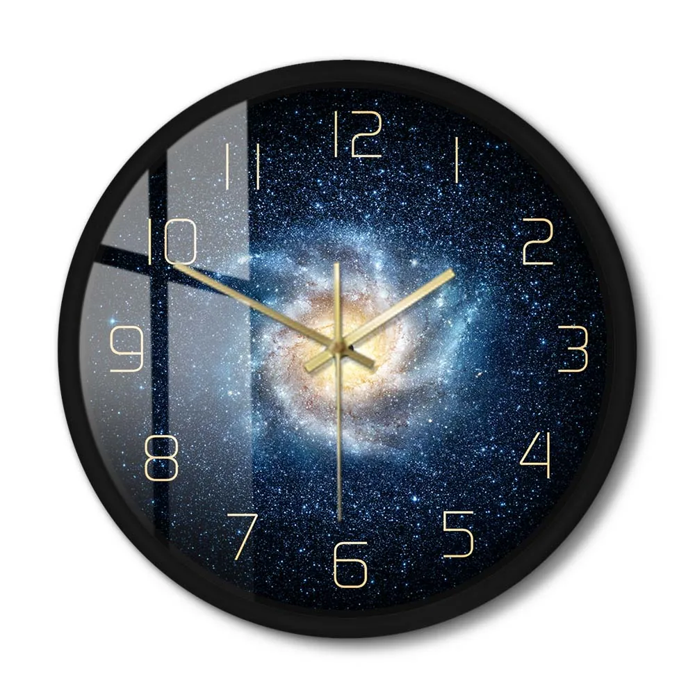

Galaxy Outer Space Metal Frame Wall Clock Silent Nebula Stars Wall Art Watch Abstract Universe Astronomy Bedroom Home Decor