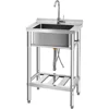 Stainless Steel Utility Sink, Free Standing Single Bowl Kitchen Sink with Cold and Hot Water Pipe for 1