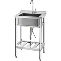 Stainless Steel Utility Sink, Free Standing Single Bowl Kitchen Sink with Cold and Hot Water Pipe for 1