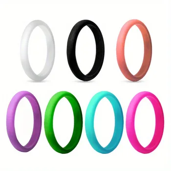 Fedi nuziali durevoli stile semplice a fascia stretta in silicone colorato da 7 pezzi / set da 3 mm per le donne sportive all'aperto 1