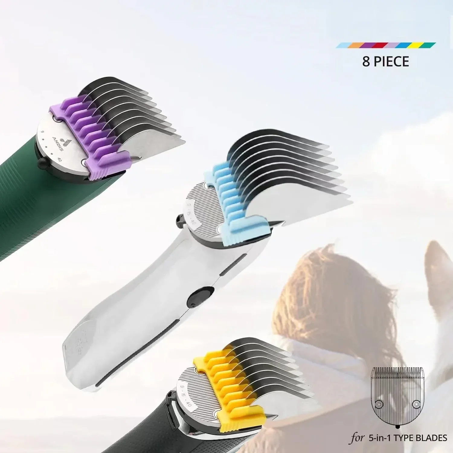 8 colors Pet/Dog/Cat/Horse metal Comb Kit For Wahl Professional Animal Clipper Arco,Bravura,Chromado,Creativa,Figura,Motion