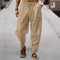 Nouveaux hommes coton lin pantalon été et automne solide taille haute pantalon à jambes larges mâle ample chanvre décontracté respirant pantalons de sport 4