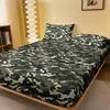 1pcs Camouflage Green Pattern Sanding Fitted Sheet, Bedroom Camouflage Printed Bedspread, Bedding (Not Include Pillowcase) 1