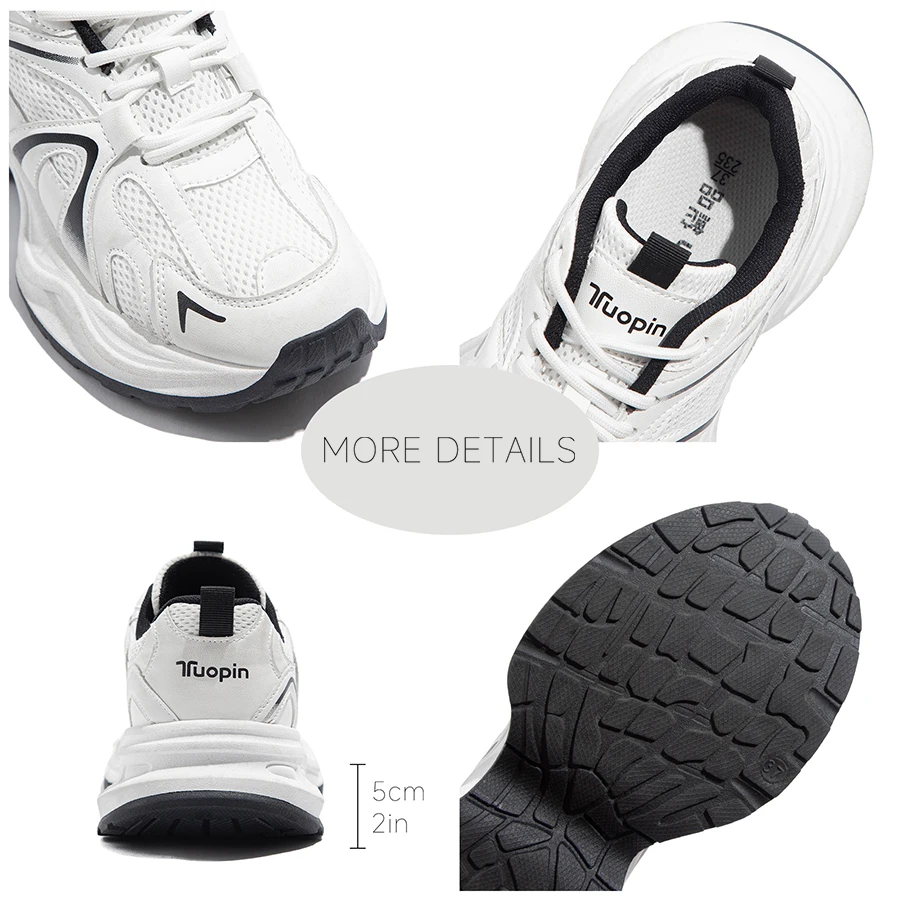 TuoPin Women's Summer Sports Shoes Breathable Casual Thick Sole Increase Comfortable White Sneakers [One Size Too Small] 4
