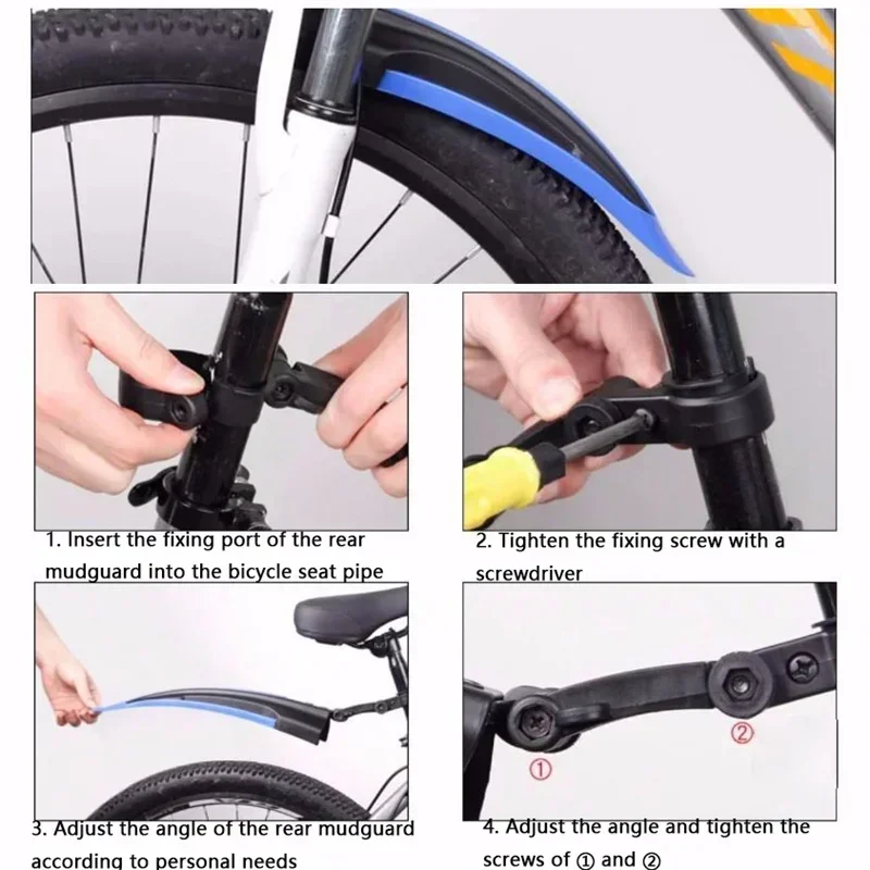 1 Set Bicycle Mudguard Durable Bicycle Fender Adjustable Bike Fender Splash Water Dirt Protection Mountain Bike Front Rear Fend