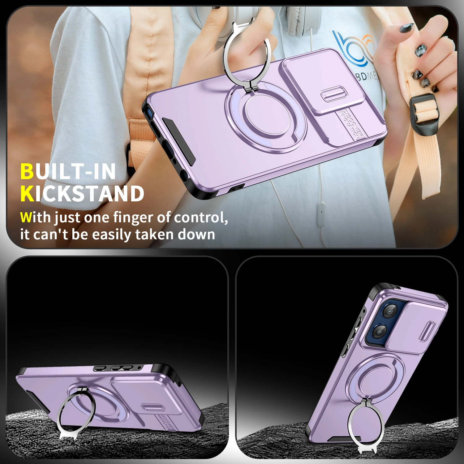 Shockproof Magnetic Stand Phone Case with Ring Kickstand Cover