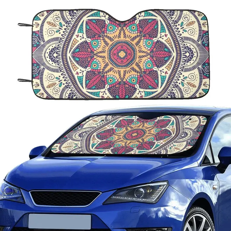 

Mandala pára-brisa sombra de sol, boho boêmio acessórios do carro cobertura automática protetor janela viseira tela decoração