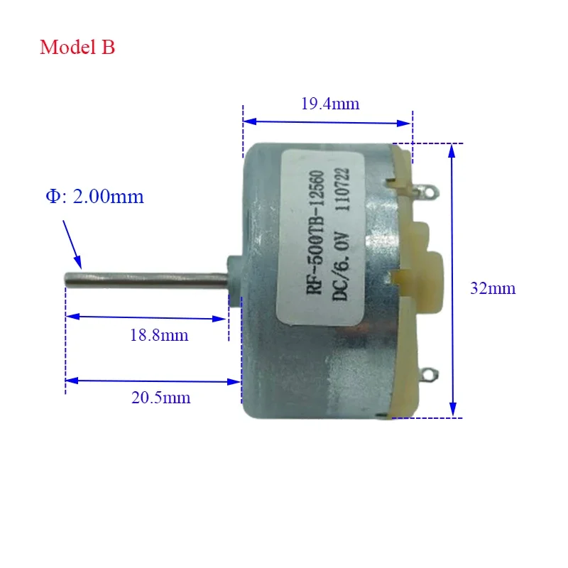 마이크로 500 롱 샤프트 DC 모터 6V 9V 12V 금속 브러시 미니 32mm 원형 스핀들 DIY 자동 분무기 알람 라이트 스위퍼용