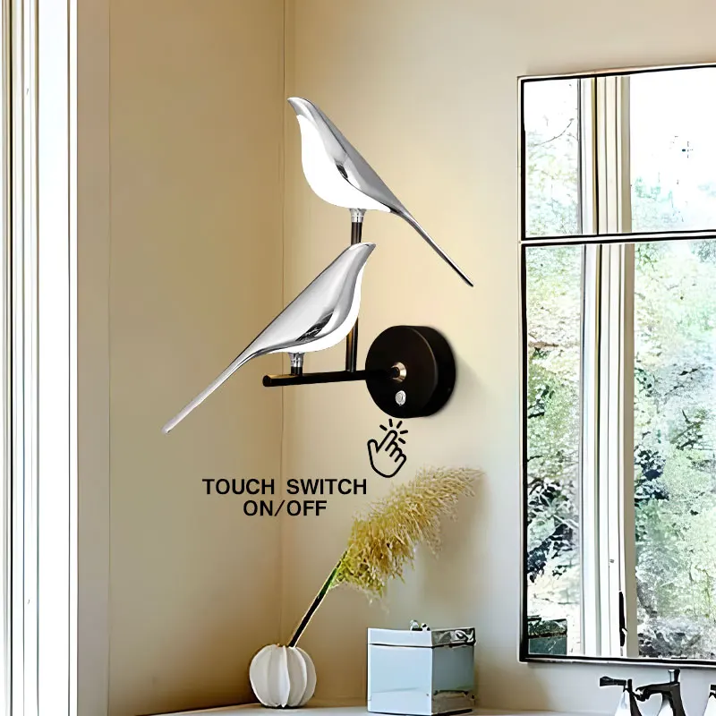 Creative Bird 360 ° Rotatable LED Lâmpadas de parede, quarto, cabeceira, interior, dourado, toque interruptor, luzes de parede, candeeiro para casa