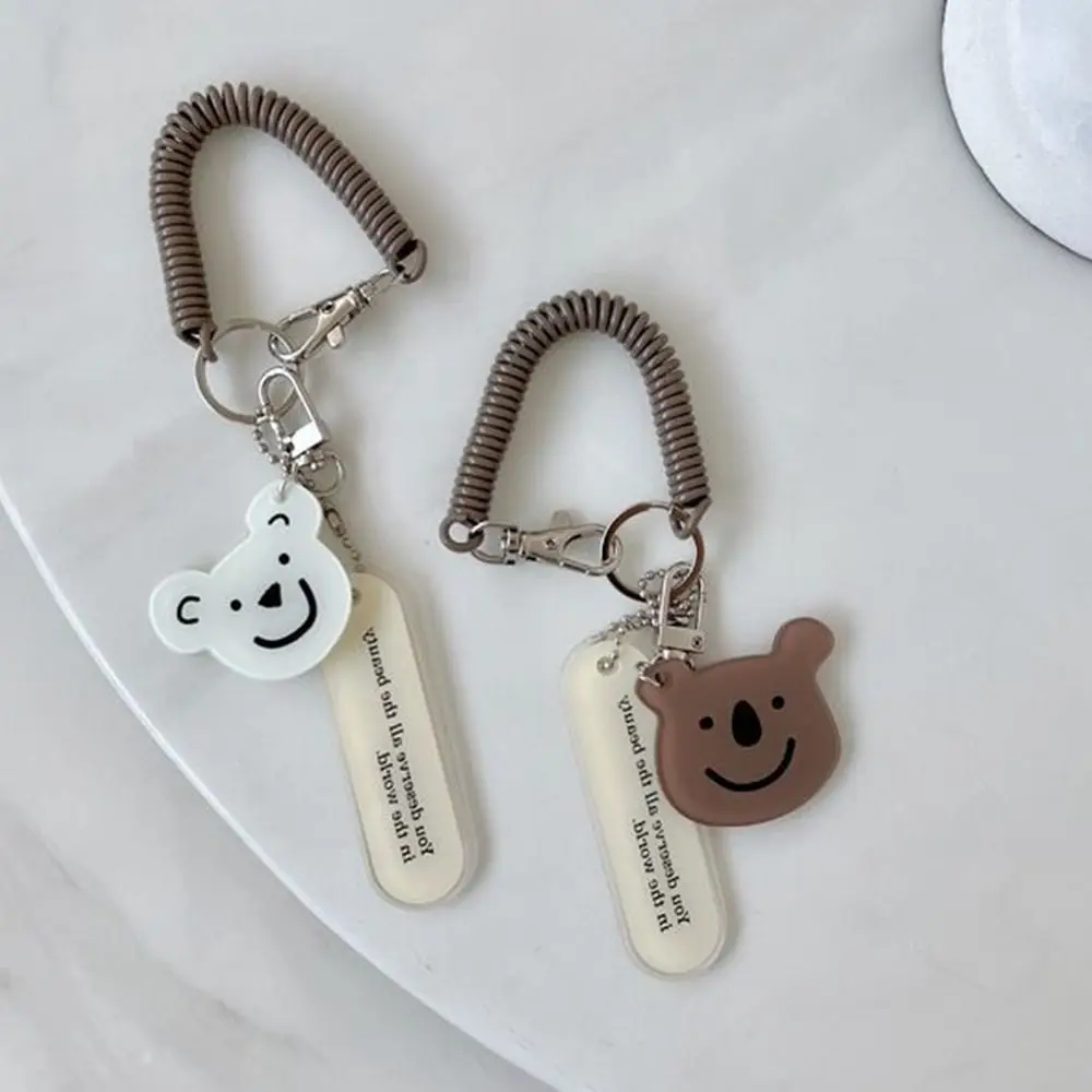 Korean INS Bear Bag Charms Key Chain Girls Acrylic Cute Spiral Spring Coil Pendant Retractable Key Holder Lanyard