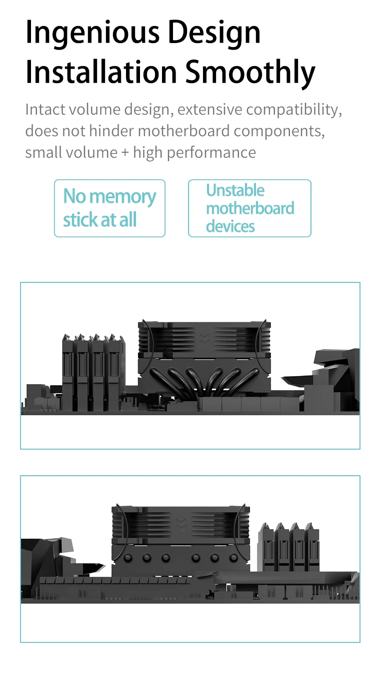 TE-55 Low Profile CPU Cooler 6 Heat-Pipes CPU Air Cooler with 15mm Thickness Sli