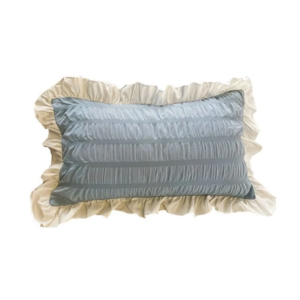 2PCS Home Textile Candy Color Ruffle Pillow Case Soft Decorative Princess Pillowcase Comfortable Washable Bedding Cover Bedroom