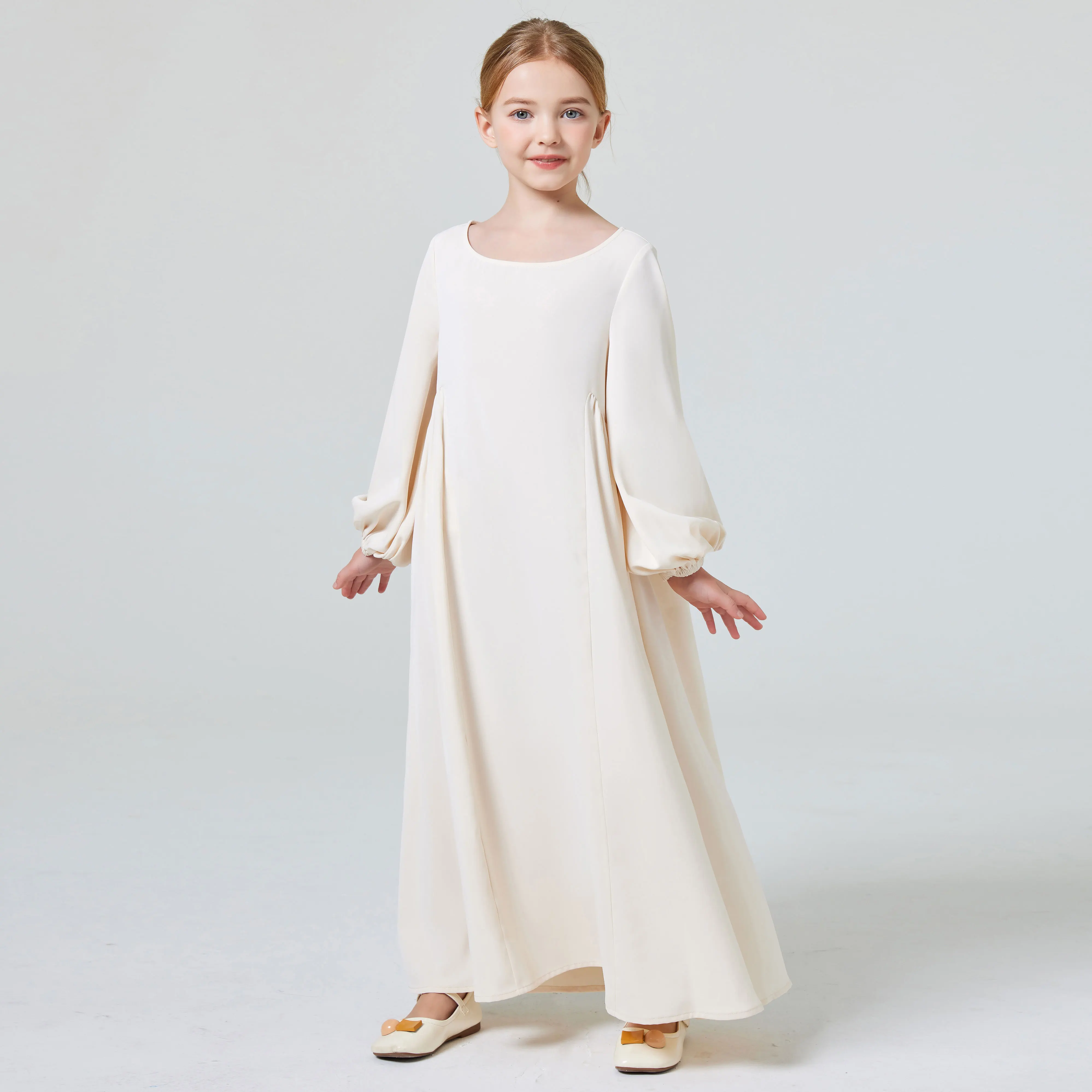 Robe Abaya Fille Musulmane - Longue, Col Rond, Manches Longues - 100% Polyester Doux - Tailles 5-16 Ans - Pour Ramadan, Prière, Occasions