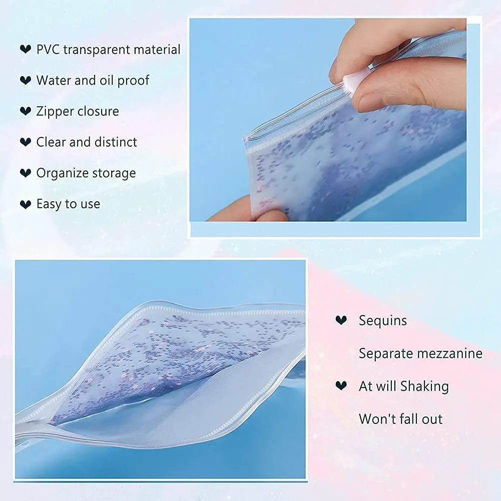 12Pcs A6 Glitter Zipper Binder Pockets for Notebook Planner