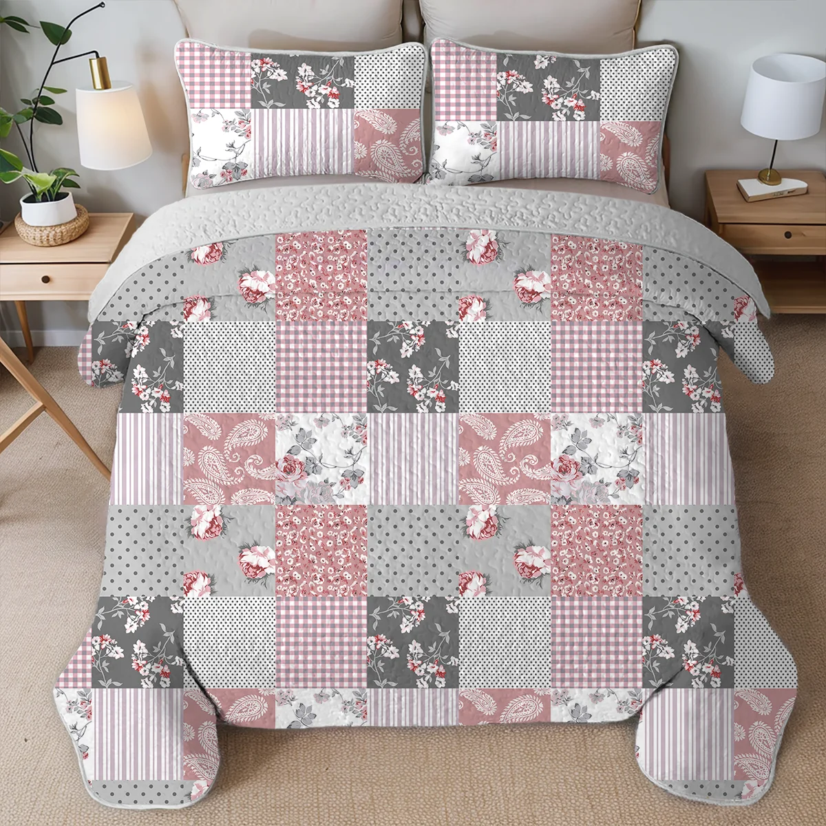 Grid Printed Quilt Set 4