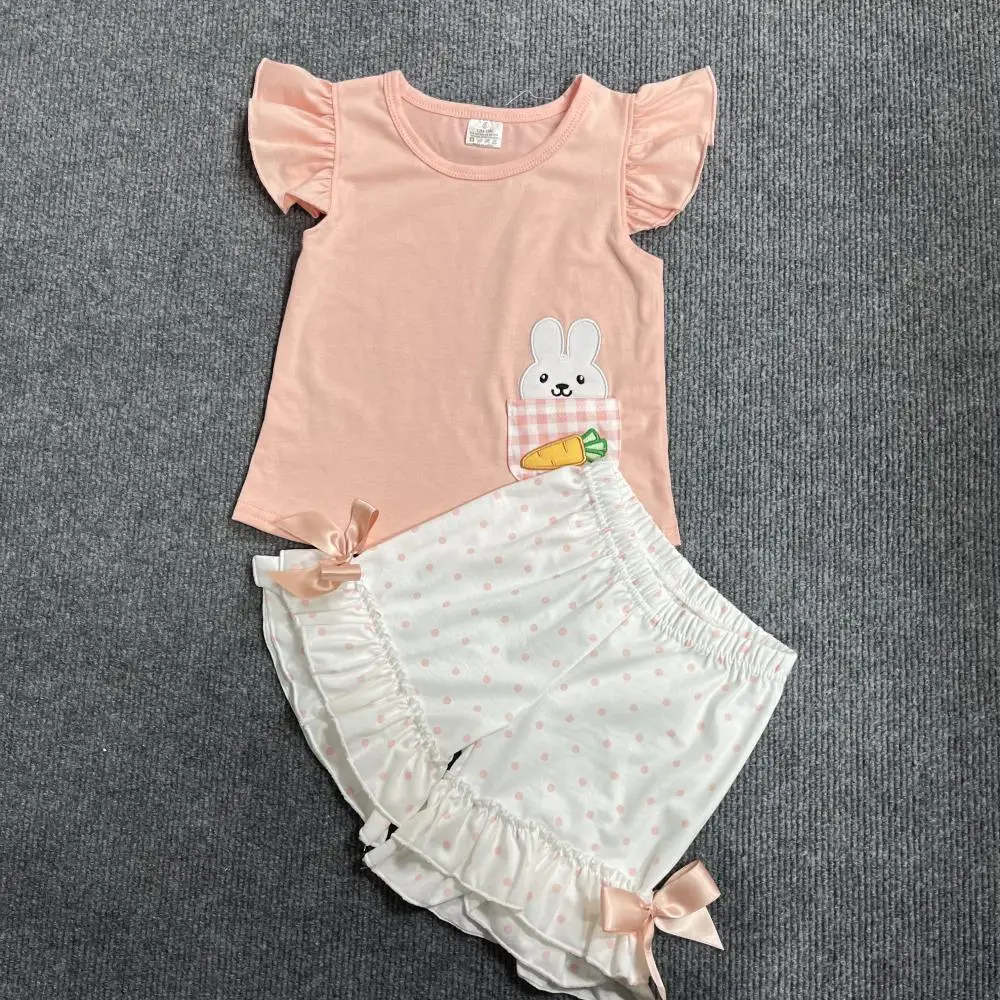 

Baby Girl Clothes Set 2pcs Cotton Easter Suit Rabbit Embroidery Bodysuit Toddler T-shirt Spots Outfits Bow Shorts For 1-8T Babi