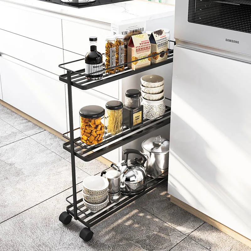 

Kitchen seam storage rack, floor to floor, multi-layer narrow gap, 16cm cart, vegetable and fruit supplies, refrigerator side