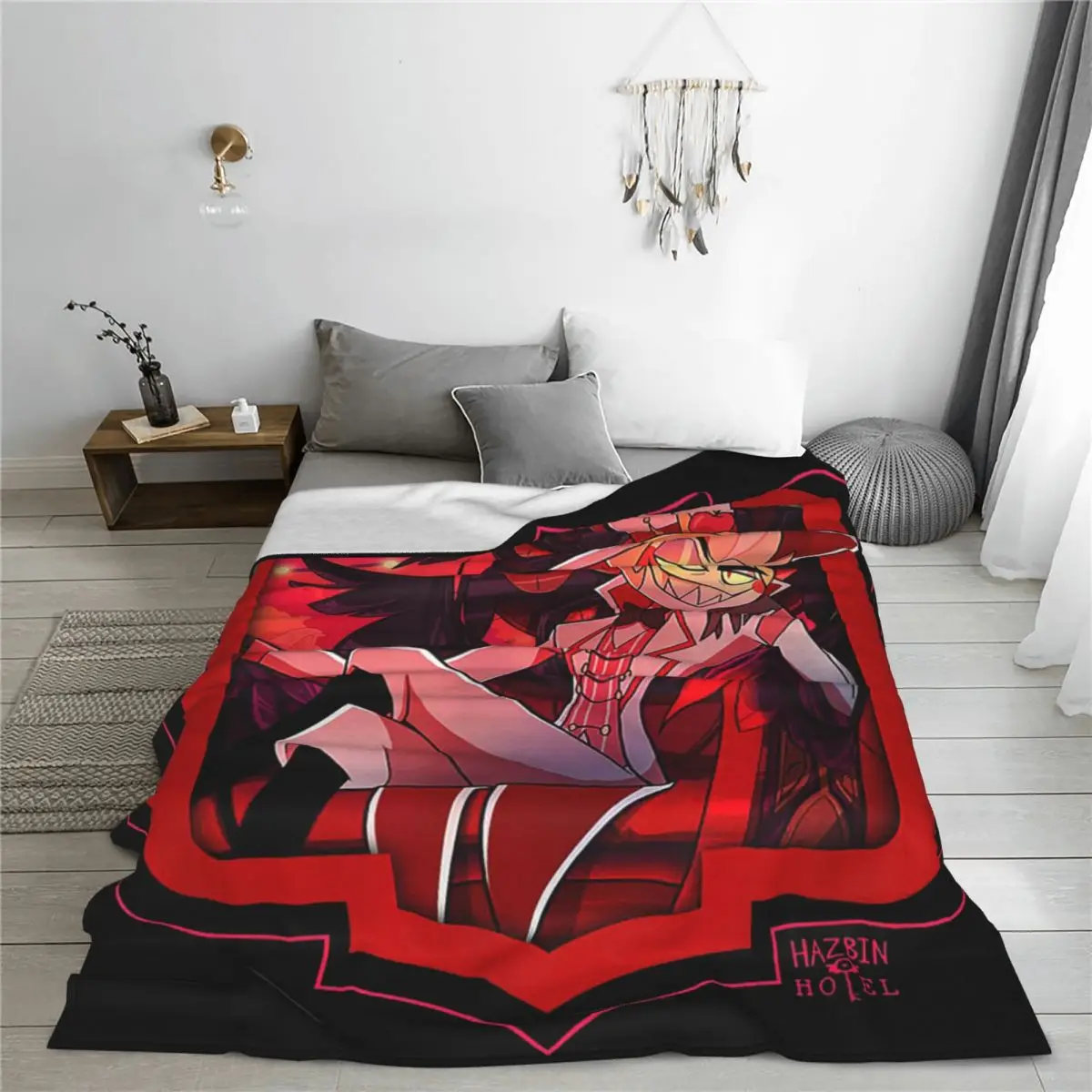 Hazbin Lucifer Cartoon Hotels Blankets Flannel Printed Alastor Action Anime Portable Lightweight Throw Blanket Office Rug Piece 2