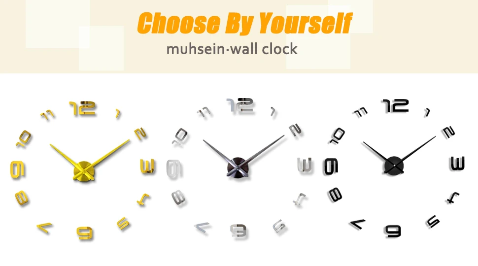 Muhsein New Home Decor Wall Clock 3D Numeral Wall Sticker Clock Large Acrylic Mirror DIY Clock Mute Quartz 37/47 Inch Wall Watch