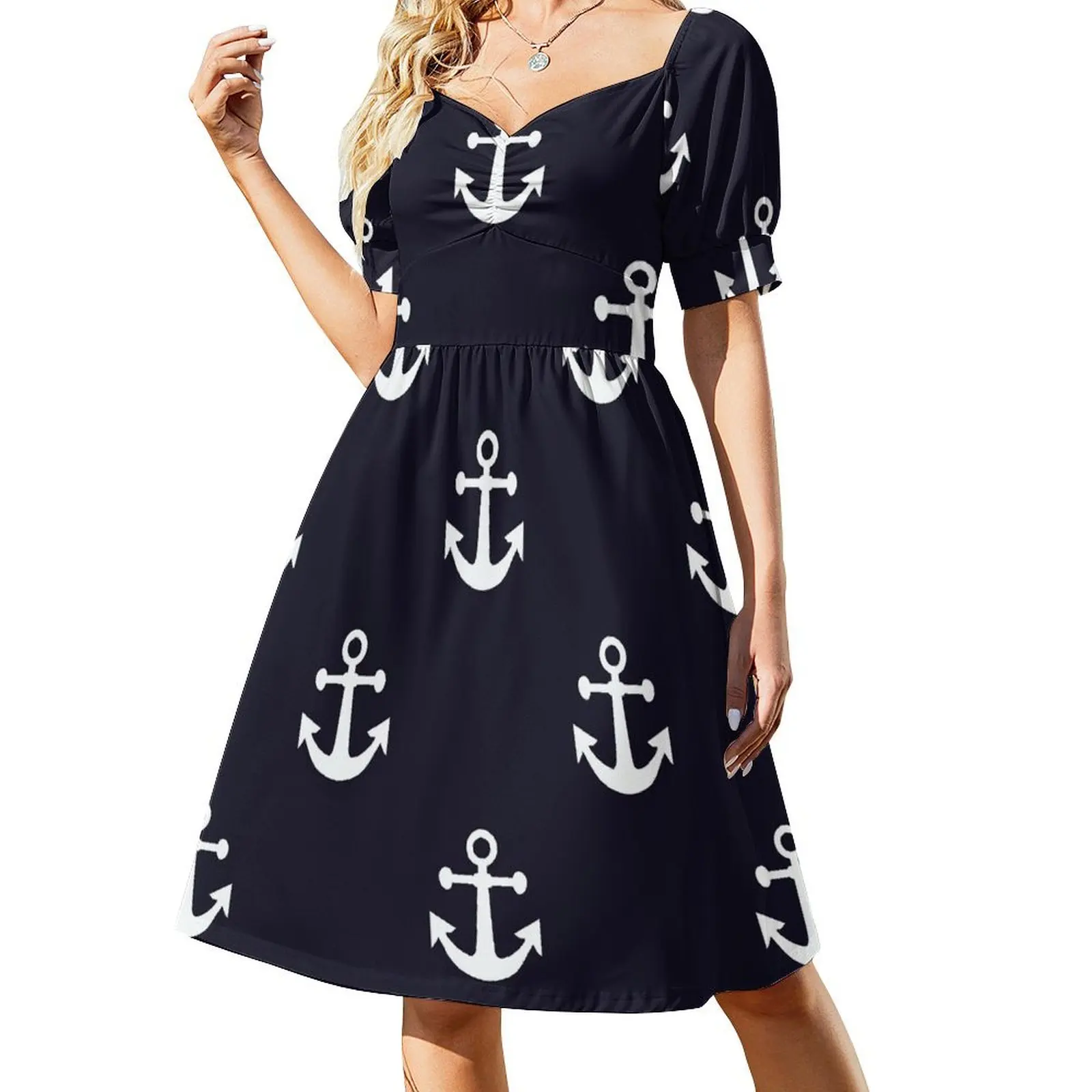 thumbnail image 1 of Anchors Short-Sleeved Dress birthday dress summer clothes luxury dresses elegant women's sets, 1 of 8