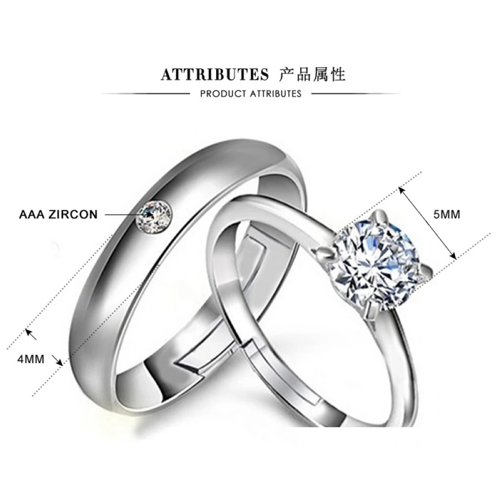 Engravable Moissanite Adjustable Couple Promise Rings in Sterling Silver