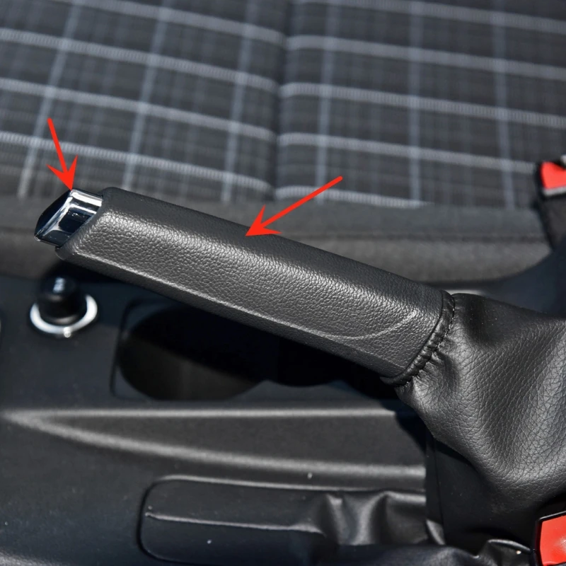 Car Gear Handbrake Handle Leather Cover Plating Button Trim For Skoda Karoq Octavia A5 A7 2015 -