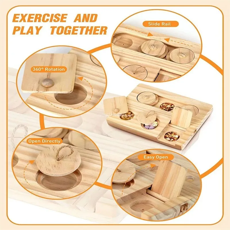 Wooden Guinea Pig Foraging Toy Treat Dispenser Toy with 6 Food Holes Interactive Hamsters Foraging Toys Pet Accessory for Rabbit