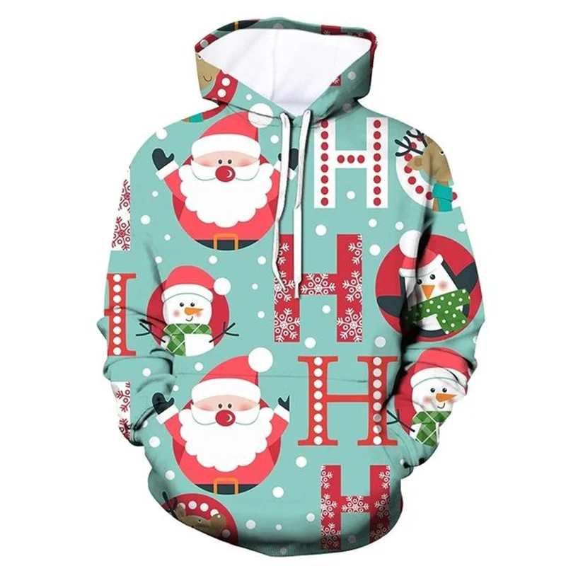 

Свитер мужской с капюшоном и 3D-принтом оленей, худи с рисунком Санта-Клауса, Рождественский смешной пуловер с капюшоном для праздника