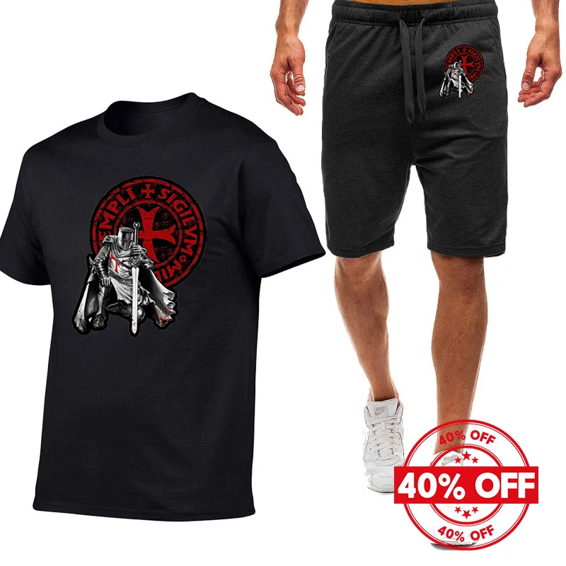 Mens Summer Knights Templar Print Short Sleeve Tshirt and Quick Dry Pants