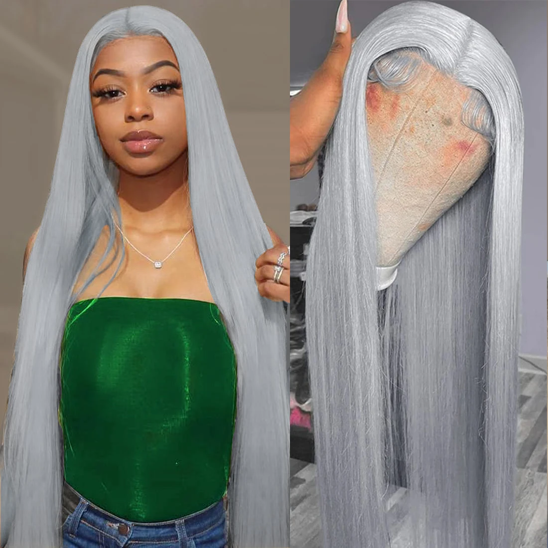 

Silver Gray Lace Frontal Wig 13x4 Colored Straight Human Hair Wigs HD Preplucked Ash Blonde Straight Lace Front Human Hair Wig