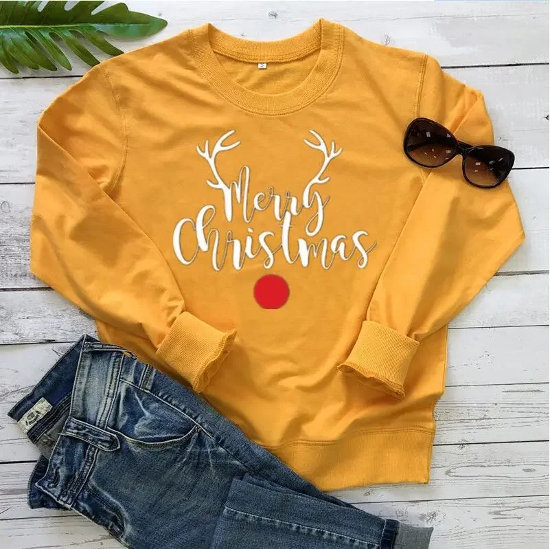 Christmas Deer Sweatshirt for Family, Medium Stretch Natural Fiber 100% Cotton Holiday Gift