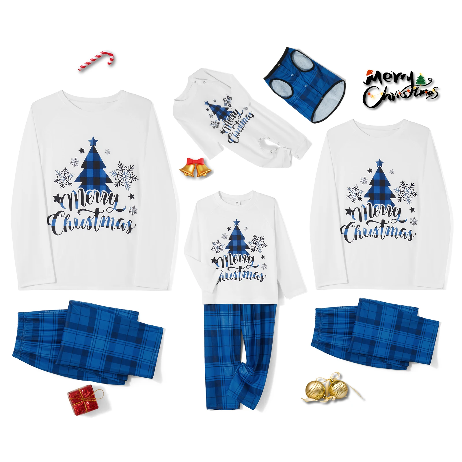 thumbnail image 4 of Pijamas navideños a juego para toda la familia, camiseta de manga larga con estampado de árbol de Navidad y letras, peleles, pantalones a cuadros, ropa de dormir, ropa de casa, 4 of 5