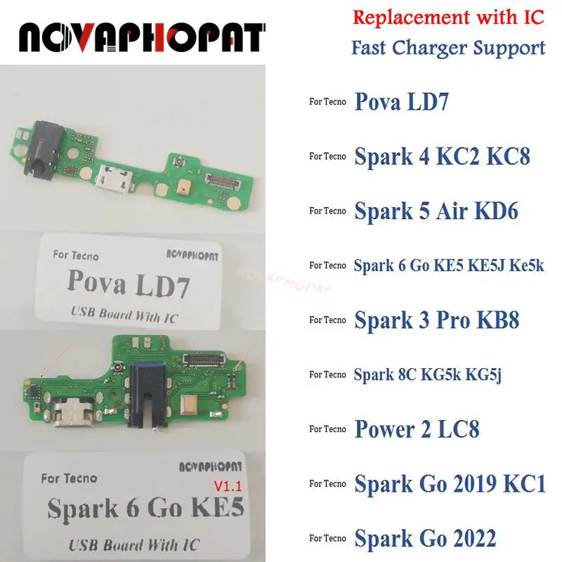 

10PCS For Tecno Pova LD7 Spark 4 5 Air 6 Go 3 Pro 8C Power 2 2019 2022 KE5 KD6 USB Dock Charging Port Charger Microphone Board