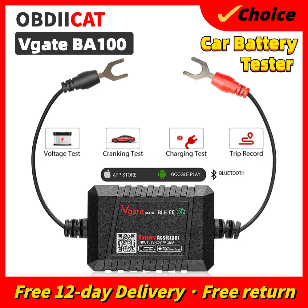 

Original Vgate BA100 Car Battery Tester 12V Monitor Bluetooth 4.0 Assistant work with iOS & Android Auto Battery Tester