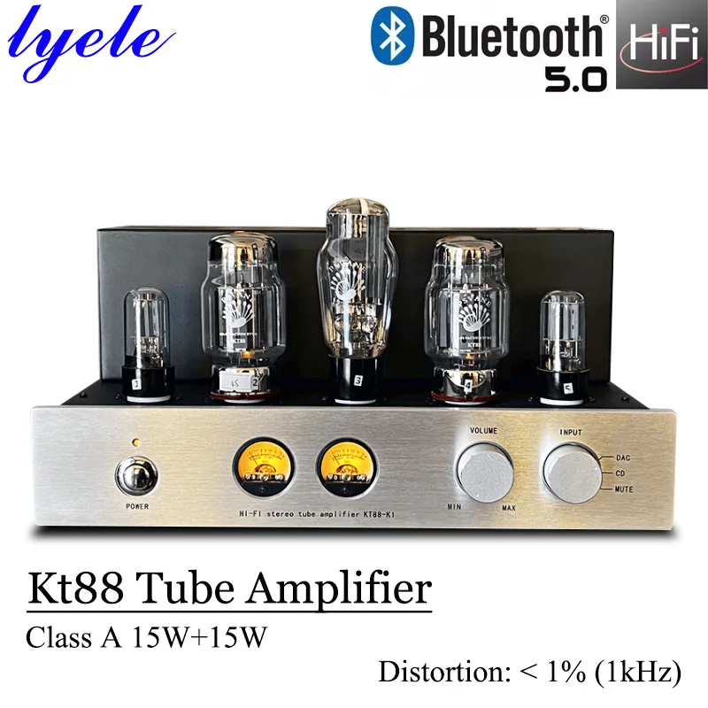 Lyele Audio Kt88 Vacuum Tube Amplifier Hifi Amplifier Class A Audio Amp High Power 15w*2 Bluetooth 5.0 Vu Meter High End Amp