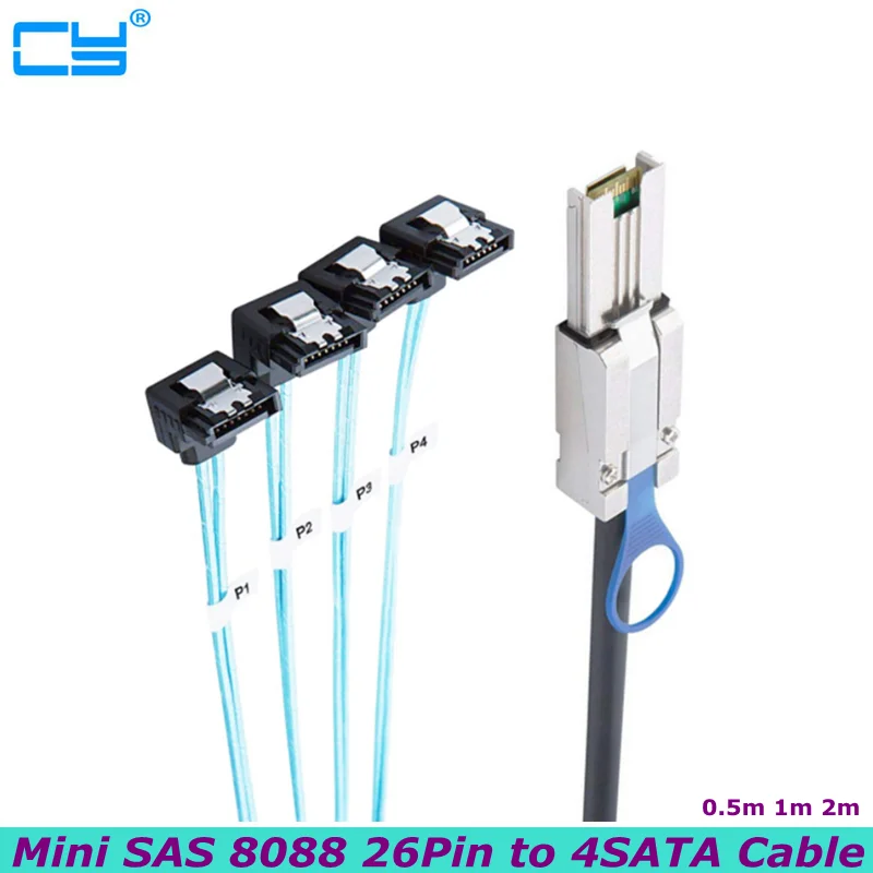 

Up and Down Elbow SAS 3.0 Mini SAS 26Pin SFF-8088 Male to 4 SATA 7Pin Female Hard Disk Splitter Adapter Data Cable 0.5m 1m 2m