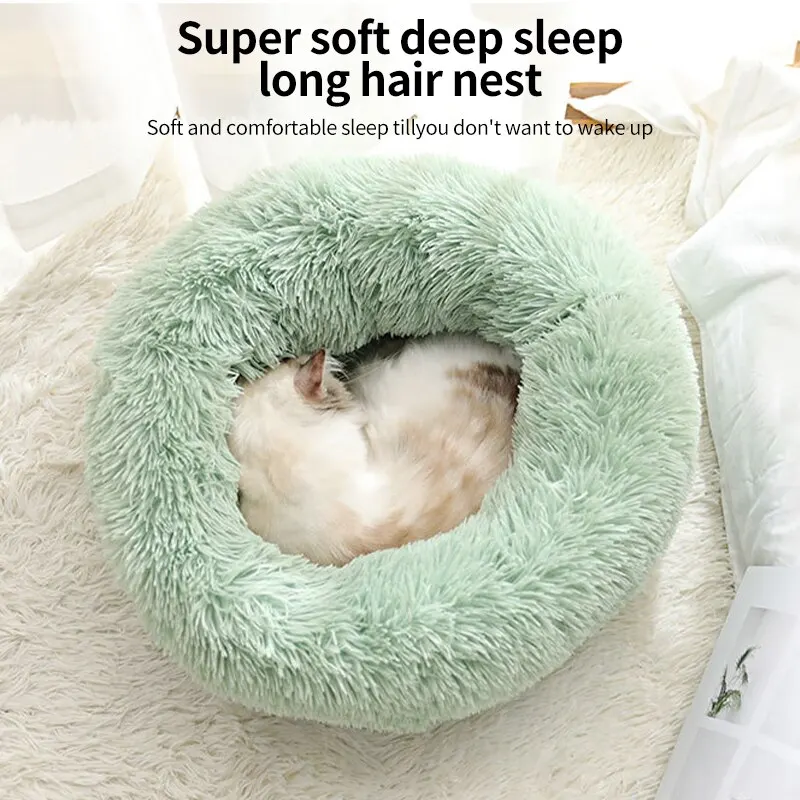 Pet Bed Plush Pet Nest Fall and Winter Cotton Mat For Kittens Chihuahua Universal Dog and Cat Long Hair Round Donut Plush