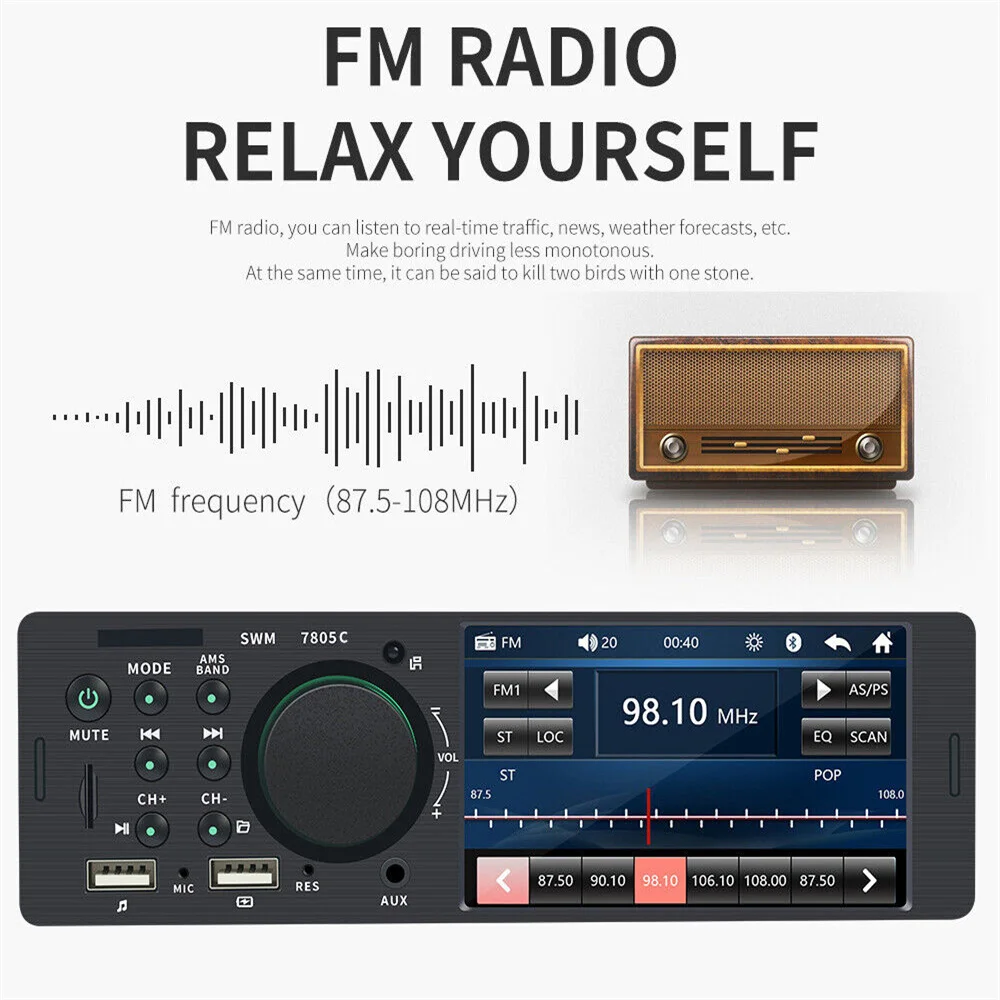 Touch Screen Car Radio 1 Din Bluetooth Music Handsfree Mp5 Player Tf Usb  Charging Remote Audio System Iso 4.1” Head Unit 7805c - Car Radios -  AliExpress