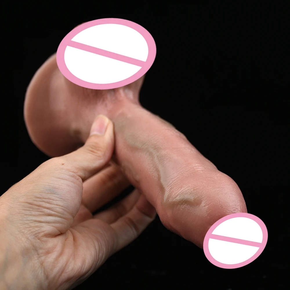 FAAK Silicone Foreskin Realistic Dildo With Sucker Skin Touch Lifelike Penis Sex Toys for Women Anal plug Female Masturbator