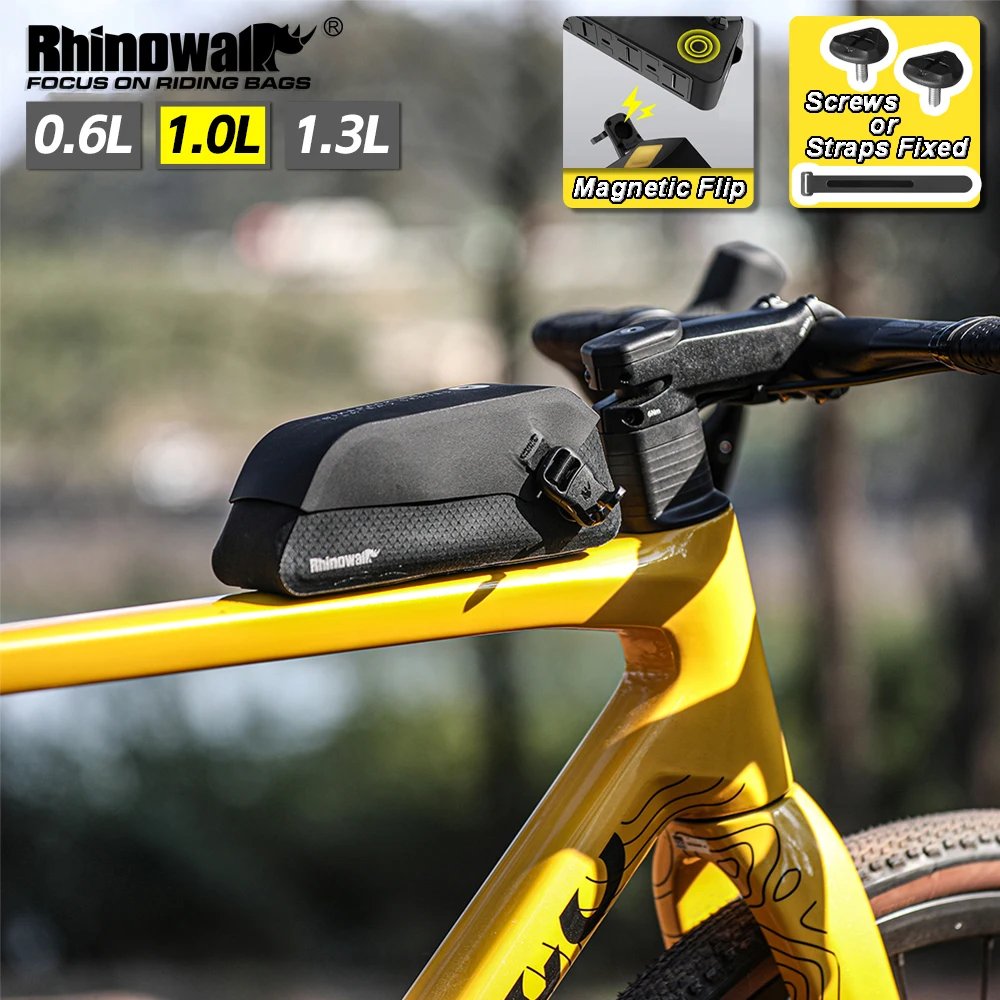 Rhinowalk 자전거 탑 튜브 가방 0.6L/1.3L IPX4 방수 마그네틱 플립..
