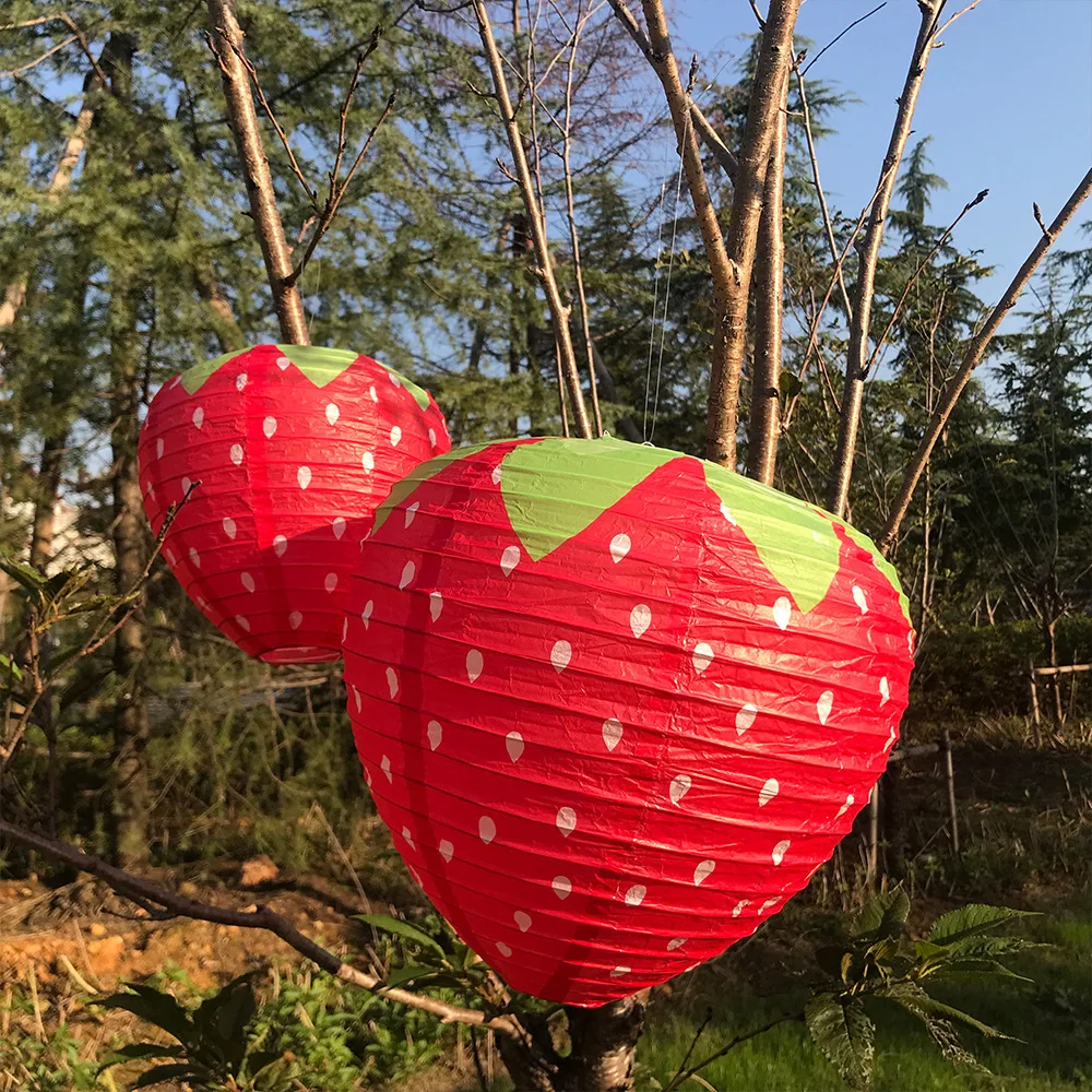 Lanterna de papel em forma de morango 3D, decoração de festa tema morango primavera, lanterna de papel em forma especial dia das crianças