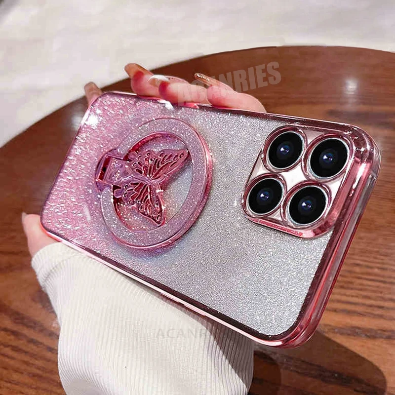 Elegant Butterfly Plating Case with Silicone Stand