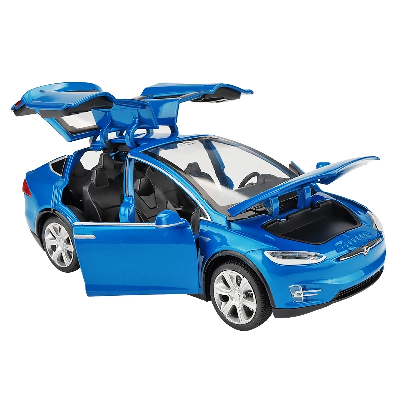 1:32 Tesla Model X90 High Simulation Metal Model Acousto-optic Pull-back Toy Car 4 Open Door Flashing Music Kids Toy Gift 2