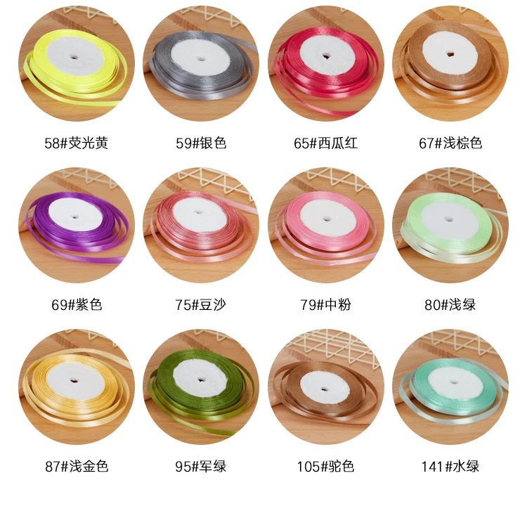 6mm Satin Ribbon DIY Handmade Sewing Fabric Crafts Supplies Black White Beige Pink Red Blue Green Purple Christmas Decor Tape satin ribbons ribbon supplies satin ribbon sewing ribbon fabric craft supplies